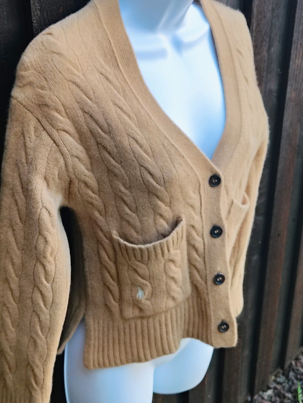 Polo Ralph Lauren Cable-Knit Wool & Cashmere Cardigan Sweater in Camel